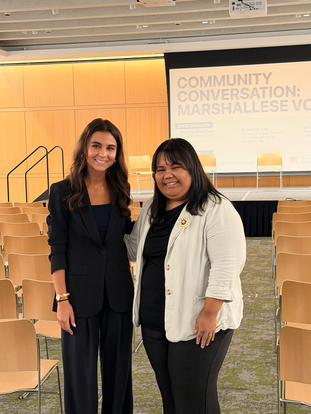 Leyla Tore with Marcina Langrine, Operations Coordinator at the Marshallese Educational Initiative.